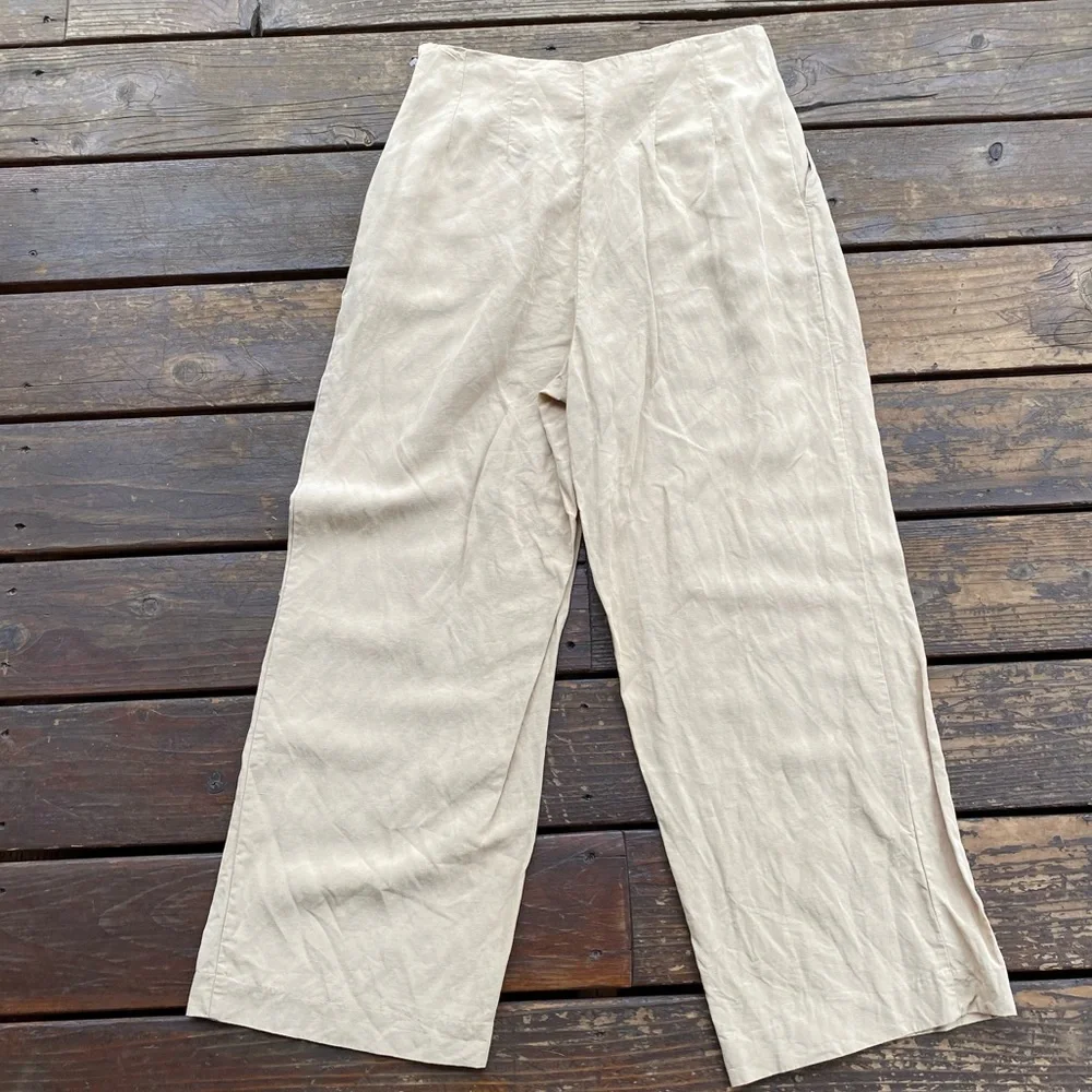 Zara lyocel linen blend wide leg high waisted loose flowy pants